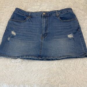 INDIGO RISING Denim Blue Distressed Women's Skirt SIZE LARGE